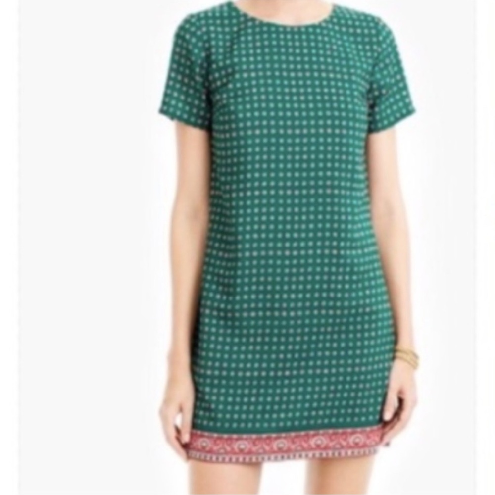J. CREW Green Floral Print Gallery Short Sleeve Mini Shift Dress Size 4